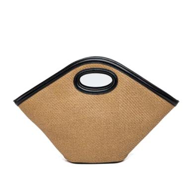 Imagem de Chageempb Bolsa grande de palha feminina designer bolsa de praia de verão bolsa de férias de tecido, Preto