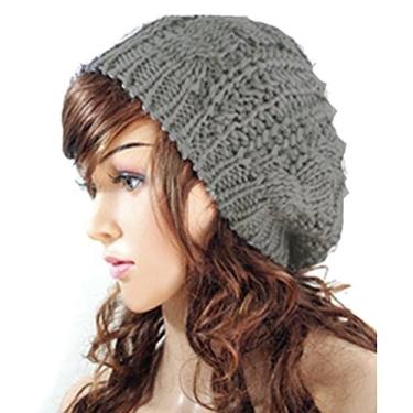 Imagem de Gorro feminino de malha, gorro de caveira, largo, inverno, verão, boina, cinza claro