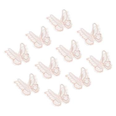 Imagem de PATIKIL 10 peças de enfeites de borboleta, 5 cm de renda de camada dupla de organza com apliques costurados em apliques para casamento, noiva, roupas, chapéu, cortina, champanhe