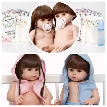 Imagem de 2 Bebes Reborn Casal Gêmeos Menina Menino Vários Acessórios - Cegonha 