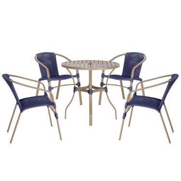 Imagem de 04 Cadeiras Floripa E Mesa Roma 100cm Fendi Trama Azul