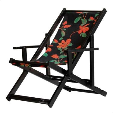 Imagem de Espreguiçadeira Preguiçosa Dobrável Envernizada Black em Madeira Maciça Tecido