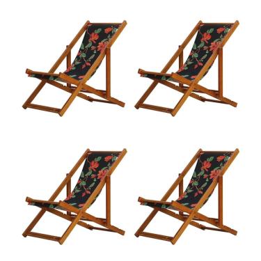 Imagem de Kit 4 Espreguiçadeiras Preguiçosa Dobrável sem Braço Mel em Madeira Maciça