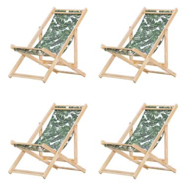 Imagem de Kit 4 Espreguiçadeiras Preguiçosa Dobrável sem Braço Madeira Maciça com Tecido Colorido
