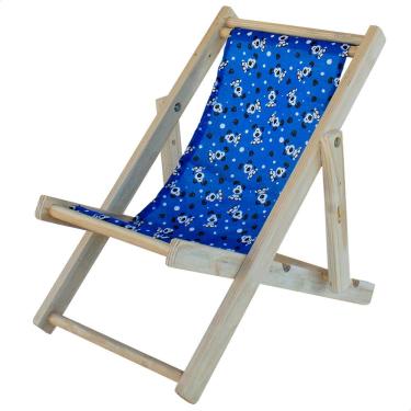Imagem de Cadeira Espreguiçadeira Dobrável Infantil Madeira Maciça Natural com Tecido