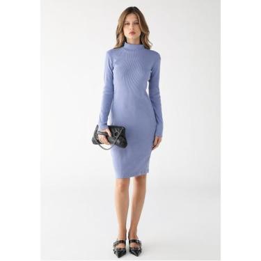 Imagem de Vestido Curto Gola Alta Ribana Algodão Premium - Levosch, Azul serenit