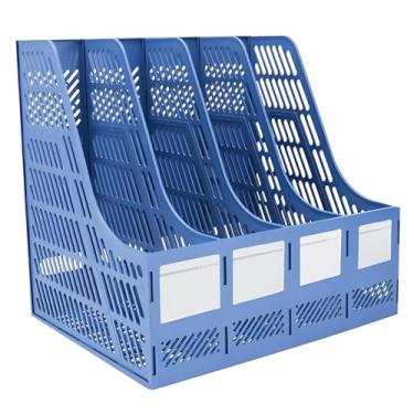 Imagem de Marte Vanci Organizador de arquivos de revistas, porta-revistas de plástico de mesa com 4 compartimentos verticais, organizadores de livros de mesa para documentos, pastas, livros de receitas (azul)