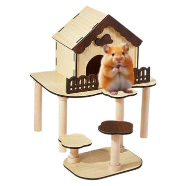 Imagem de Cabana para hamster | Labirinto de casa de hamster de com cerca de escadas, acessórios de gaiola decorativa para cama de vila, para reprodução, casa, dormir, estresse, ratos anões, brincar de