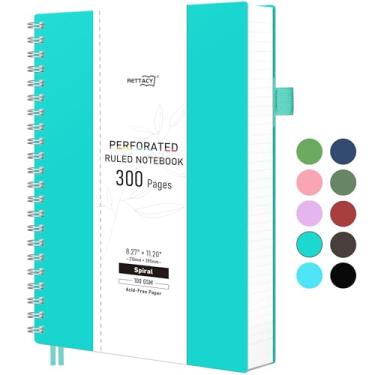 Imagem de RETTACY Caderno espiral pautado universitário, 300 páginas perfuradas, tamanho grande A4 (20,8 x 28,4 cm), para escola, trabalho, escrita, diário, papel grosso de 100 g/m², capa de plástico flexível