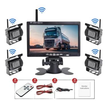 Imagem de Monitor automotivo HD sem fio de 7 polegadas compatível com câmera de visão traseira com visão noturna compatível com caminhão, ônibus, trailer, escavadeira, sistema 12V-24V compatível com à prova d'á