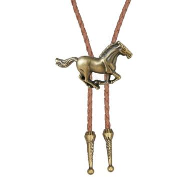 Imagem de AZORA Gravata bolo de cowboy ocidental para homens, nativos americanos, gravata de couro rodeio para homens e mulheres, Gravata Bolo de cavalo de cobre - marrom, adjuatable