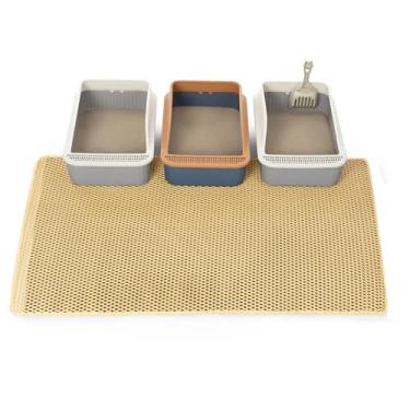 Imagem de Tapetes de areia extra grandes para gatos, GG 119 x 71 cm, tapete de armadilha para gatos, tapete de caixa de areia para interior, tapete coletor de 2 camadas, à prova d'água à prova de urina, limpar