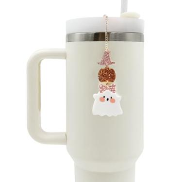 Imagem de Pingente de copo de Halloween – Corrente de copo fantasma rosa para Stanley 850 g 1,134 g, acessório de palha Little Boo, decorações fofas de Halloween para xícaras de café gelado