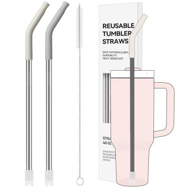 Imagem de Soledea Canudos de metal de 1,134 g para Stanley Copo de 1,134 g e jarros de 1,8 g, 2 peças de aço inoxidável extralongo com pontas de silicone removíveis, serve para copos grandes e canecas grandes