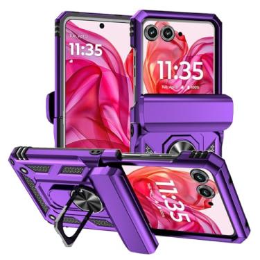 Imagem de Asuwish Capa de telefone para Motorola Razr 2024/Moto Razr 50 [não serve para Plus 2024] com suporte de anel de suporte, proteção de dobradiça, metal magnético, à prova de choque, acessórios para