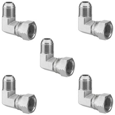 Imagem de Racewill Pacote com 5 Cotovelos de 90 graus JIC 37° Conexões Hidráulicas: 1/5.1 cm JIC Macho x 1/5.1 cm JIC Fêmea, com Tampa de Proteção Mangueira Hidráulica Conexões de Crimpagem Giratórias