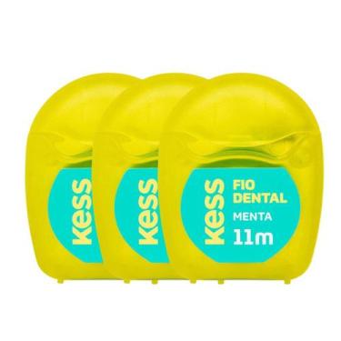 Imagem de Kit 3 Fio Dental Sabor Menta Remove Placas Bacterianas Encerado 11m Ke