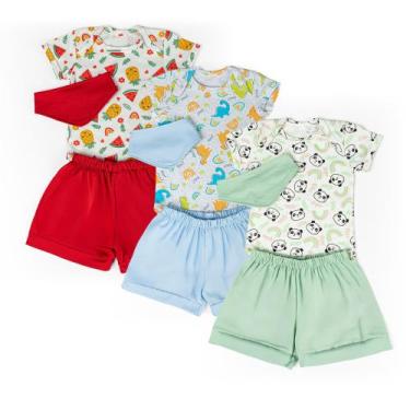 Imagem de Conjunto de Body e Short Para Bebe Manga Curta Estampado Menina e Meni