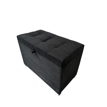 Imagem de Puff Baú Estofado Em Suede 68 Cm Para Sala, Quarto Em Mdf - Preto