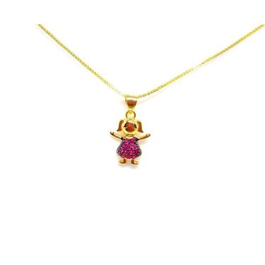 Imagem de Colar Com Pingente Menina Cravejada Folheado a Ouro 18k