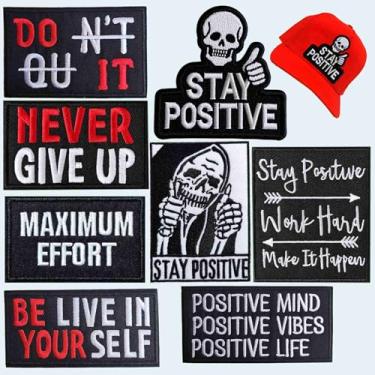 Imagem de Remendos Stay Positive - Remendo de ferro bordado para caminhoneiro faça você mesmo, mochila, roupas, jeans, bolsas - Esforço máximo, nunca desista, acredite em si mesmo