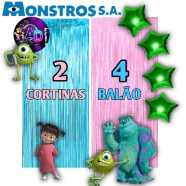 Imagem de Kit: MONSTRO SA 2 Cortinas Metalizada + 4 Balões Estrelas, Decoração, 
