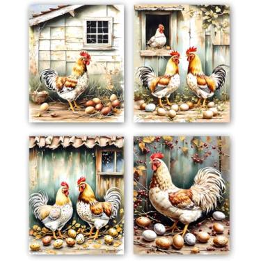 Imagem de DXOAGXQ Arte de parede de galo de fazenda arte de parede rústica de animais de fazenda impressões para sala de estar quarto banheiro decorações 20 x 25 cm (sem moldura)