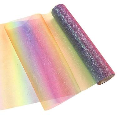 Imagem de Yuanchuan Rolos de tule com glitter arco-íris 30 cm x 10 jardas (9 m) saia tutu para animais de estimação costura tecido artesanato casamento festa aniversário foto fundo decoração saia de mesa