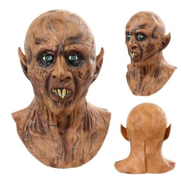 Imagem de greitenty Máscara de vampiro assustador monstro zumbi afiado máscara de dentes afiados diabo cabeça inteira de látex adereços para festa