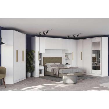 Imagem de Quarto Casal Completo Adapt 10 Peças Quarto Queen (7 Armários + 1 Ponte Aéreo + 2 Complementos) QCM140 Branco - Kappesberg