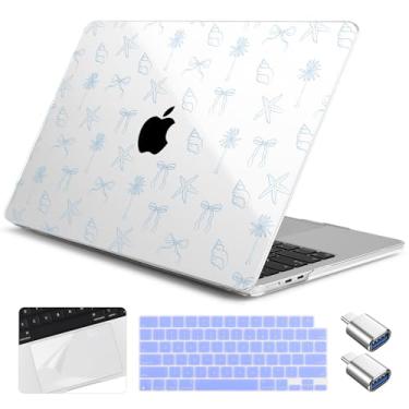 Imagem de Yebiseven Capa para MacBook Air 13,6 polegadas M4/M3/M2 2025 2024 2023 2022 lançado A3240/A3113/A2681, capa rígida para laptop com capa de teclado e protetor de trackpad e 2 adaptadores OTG, estrela