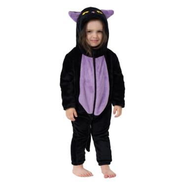 Imagem de LONULAIN Pijama unissex de fantasia de animal, macacão infantil de flanela com capuz para cosplay, roupa de casa/roupa de dormir, Gato, 12-18 Months/Height:30"-32"