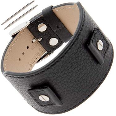 Imagem de Pulseira Gilden de couro de bezerro com textura macia FC52, Preto, Fits Watch lugs 18-24 mm