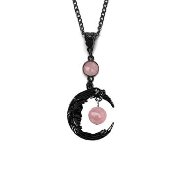 Imagem de KOFISNI Colar gótico de lua crescente para mulheres, pingente de esqueleto de caveira, zircônia cúbica, preto, gótico, punk, joias, Halloween, Natal, aniversário, presentes, Large, Cobre, Sem Pedra