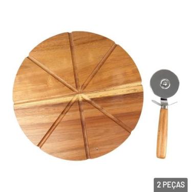 Imagem de Tábua de Corte Bambu 24x24cm Pizza com Cortador - Tudo em Caixa - Gené