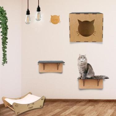 Imagem de Brinquedo para Gatos Kit Playground 4 peças Prateleira Cama Nicho MDF 