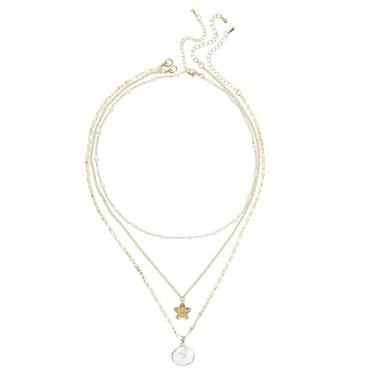 Imagem de 3un Ajustável Conjunto de Colares Pérolas Concha, Ouro Flor Colares Pérolas Concha Elegante Bijuterias Conchas Verão Acessórios Pescoço para Praia para Mulheres