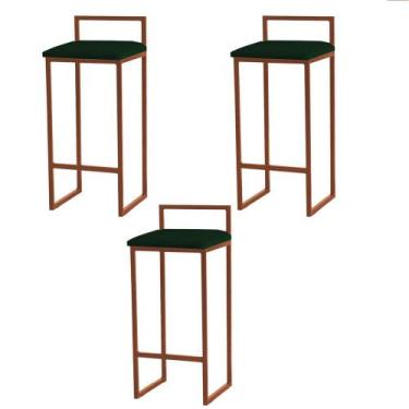 Imagem de Kit 3 Banquetas Altas Estofadas Suede Pietra Base Bronze - JOTABE, ver