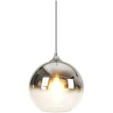 Imagem de Espelho Moderno Bola De Vidro Pingente Luz Ouro Rosa Ouro Prata Globo Loft Hanglamp Criatividade Nórdica E27 Lâmpada Pingente De Cabeça única Luminária De Cozinha, Silver-20cm