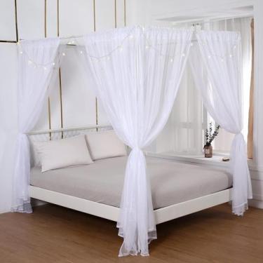 Imagem de Cortina de cama Akiky Princess Canopy com luzes para cama queen-size