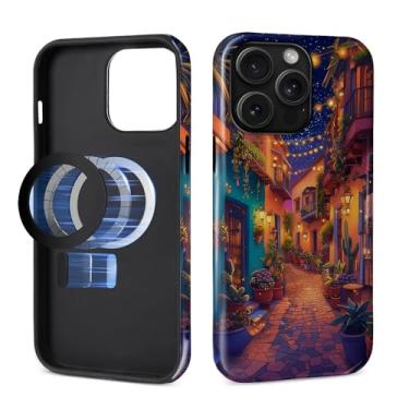 Imagem de MQJCYB Capa magnética para iPhone 14 Pro, compatível com Magsafe Hybrid Heavy Duty 2 em 1 Capa brilhante resistente à prova de choque para iPhone 14 Pro - Dreamy City Cactus