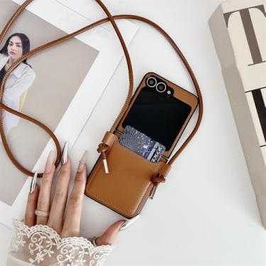 Imagem de Bolsa de cartão de couro dobrável capa de telefone para Samsung Galaxy Z Flip6 Zflip5 Flip 6 5 4 3 ZFlip4 Flip3 Crossbody Covere, marrom escuro, para Galaxy Z Flip6