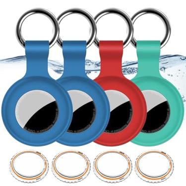 Imagem de Pacote com 4, suporte de Airtag IPX8 à prova d'água para Apple Air Tags com chaveiro Air Tag, capas de GPS à prova de choque [antiarranhões] [PC + silicone] capa localizadora de itens Air-Tag, capa