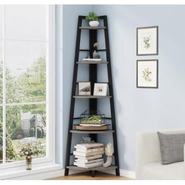 Imagem de Estante de canto BON AUGURE Rustic Tall 5 Tier Dark Grey Oak