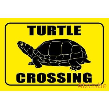 Imagem de Placa de metal Turtle Crossing – Placa de aviso de animal retrô vintage para decoração de parede de quintal, jardim, casa ou garagem – Placa de parede de tartaruga chique de 30 x 20 cm