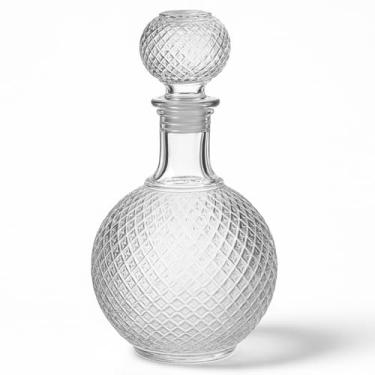 Imagem de Garrafa De Vidro Para Whisky Licor Com Tampa Decoração VidroLapidado Mini Bar Redonda