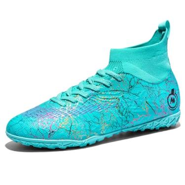 Imagem de JUNNMRE Chuteiras de futebol masculinas femininas, chuteiras de futebol juvenil, chuteiras de futebol de cano alto, tênis esportivo para uso externo/interno, Skybluetf, 12 Women/11 Men