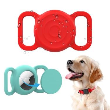 Imagem de Suporte de coleira de cachorro AirTag, à prova d'água para Apple Air Tag, pacote com 2, capa de silicone para coleira de cachorro (vermelho e azul-petróleo)