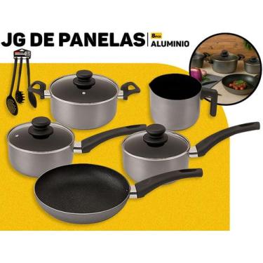 Imagem de Conjunto Jogo De Panelas Kit 8 Peças Tampa De Vidro Antiaderente Cozin