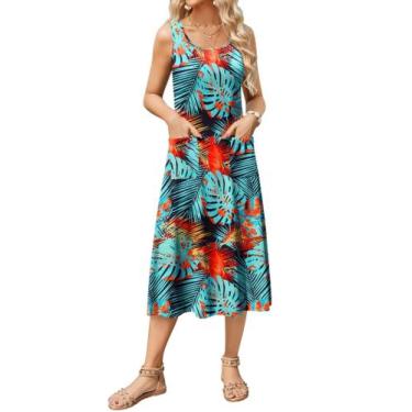 Imagem de Vestido Zeagoo Summer Casual Solto Sem Mangas Floral Midi
